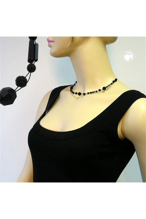 NECKLACE BEADS BLACK 43CM
