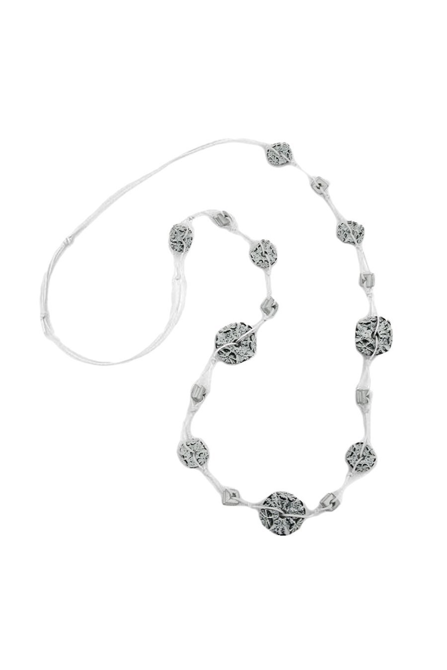 NECKLACE FLOWER BEAD GREY-WHITE 100CM