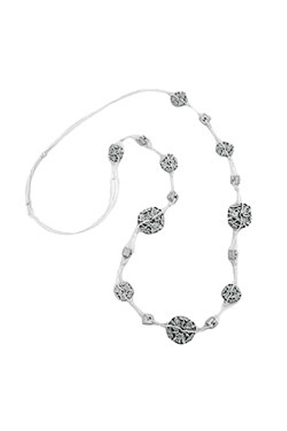 NECKLACE FLOWER BEAD GREY-WHITE 100CM