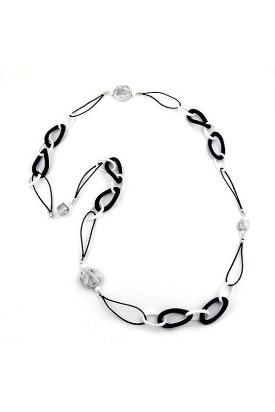 NECKLACE BLACK & WHITE BEADS 100CM