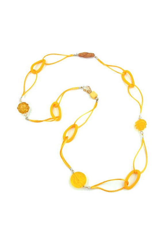 NECKLACE SILK-CORD YELLOW BEAD 100CM