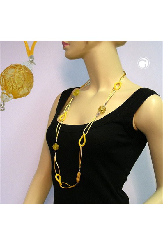 NECKLACE SILK-CORD YELLOW BEAD 100CM