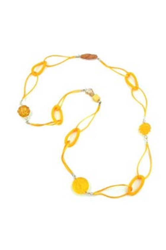 NECKLACE SILK-CORD YELLOW BEAD 100CM