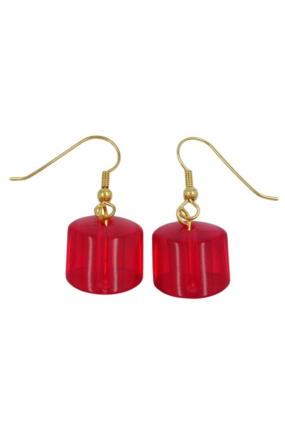 HOOK EARRINGS RED BEADS GOLD COLOURED