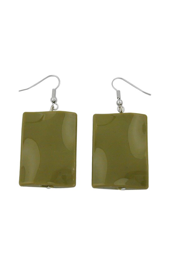 HOOK EARRINGS PILLOW BEAD SHAPED GREEN OLIVE
