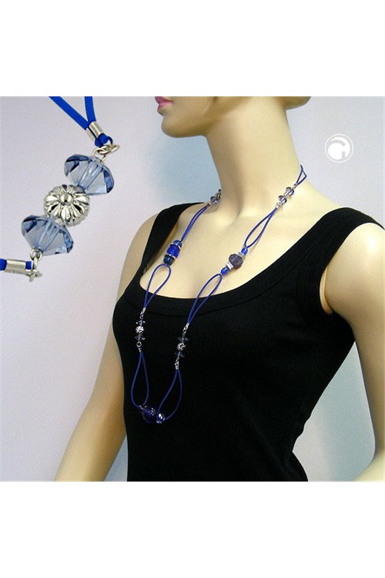 NECKLACE BLUE BEADS BLUE CHAIN 95CM