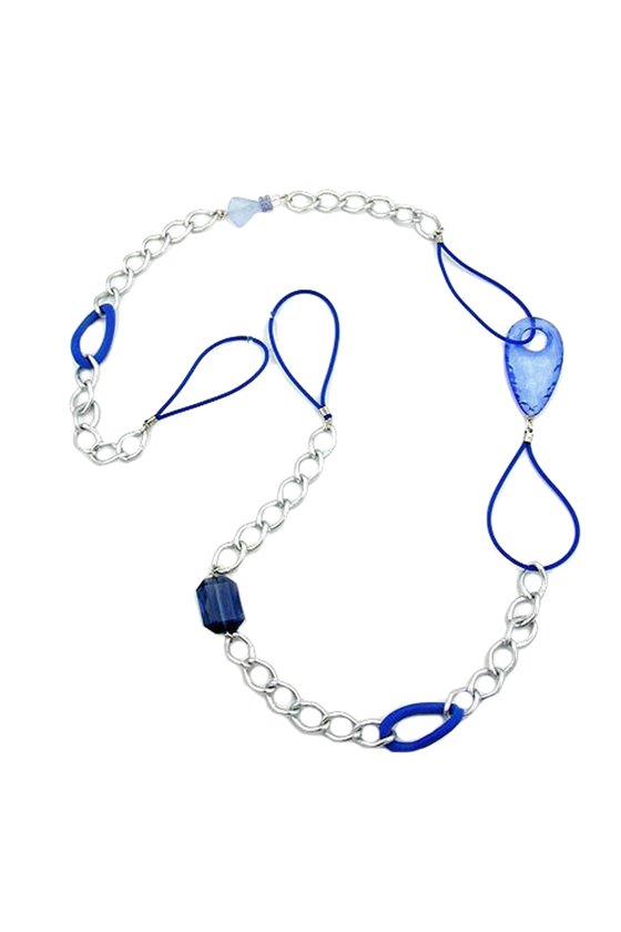 NECKLACE BLUE SILVER BEADS 100CM