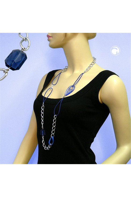 NECKLACE BLUE SILVER BEADS 100CM
