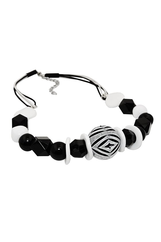 NECKLACE VARIOS BEADS BLACK AND WHITE BLACK AND WHITE CORD