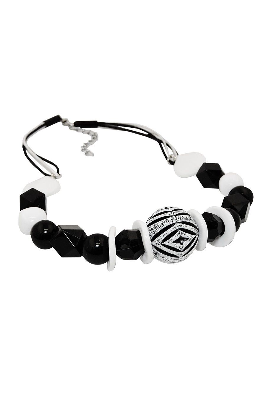NECKLACE VARIOS BEADS BLACK AND WHITE BLACK AND WHITE CORD