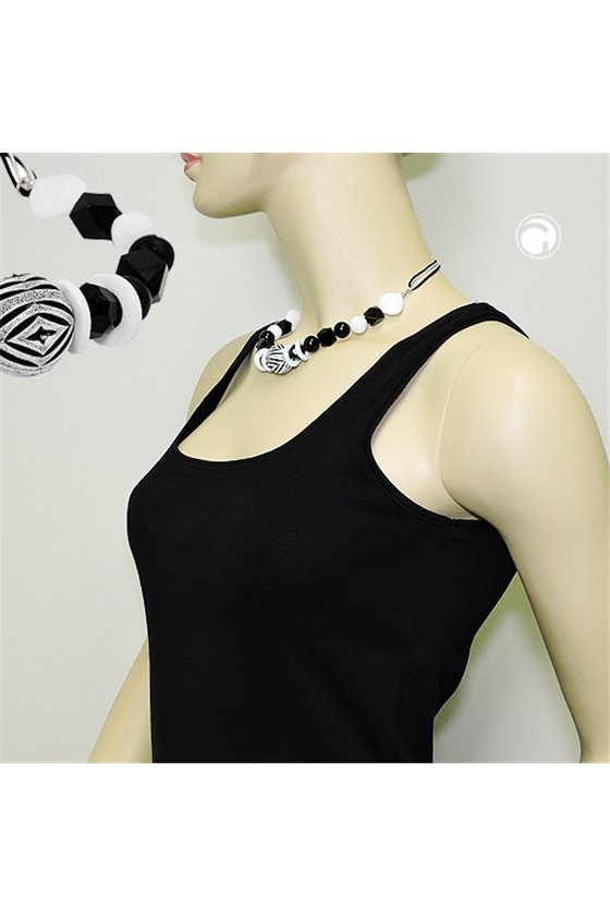 NECKLACE VARIOS BEADS BLACK AND WHITE BLACK AND WHITE CORD
