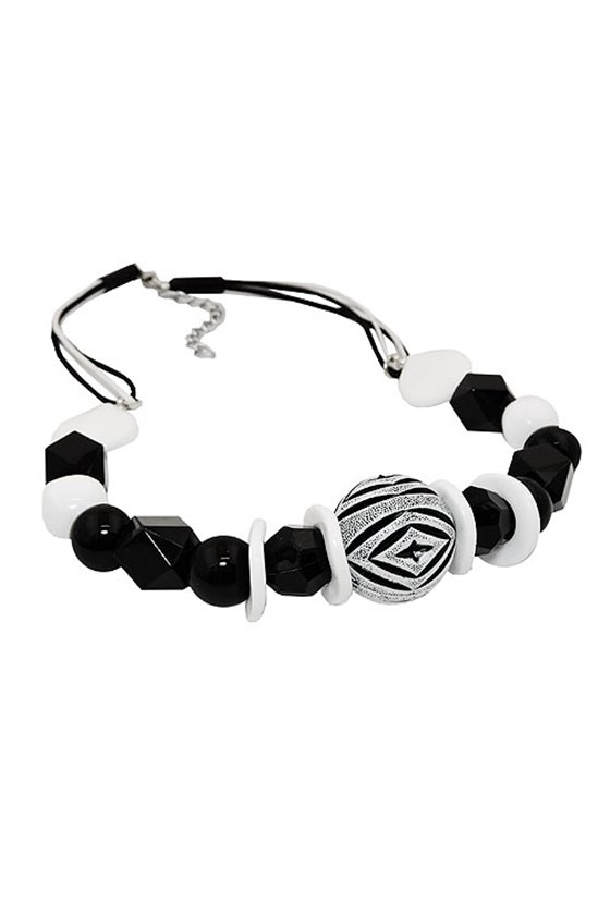 NECKLACE VARIOS BEADS BLACK AND WHITE BLACK AND WHITE CORD
