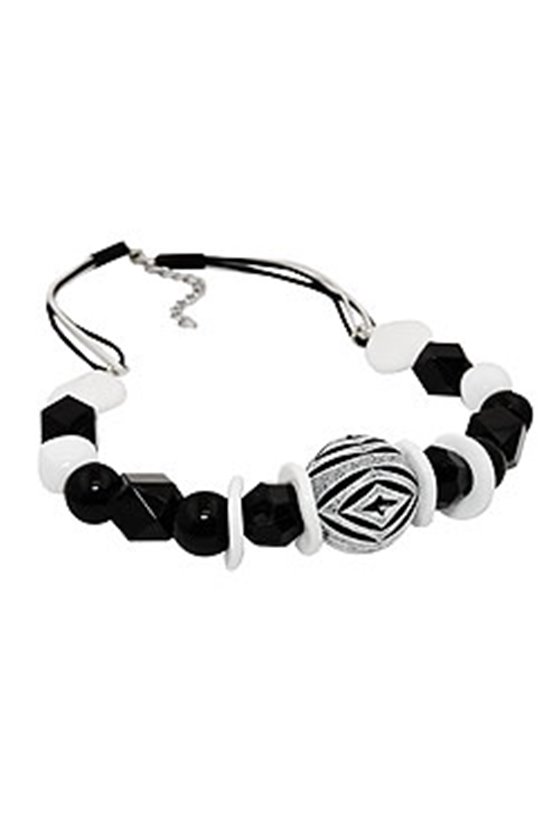 NECKLACE VARIOS BEADS BLACK AND WHITE BLACK AND WHITE CORD