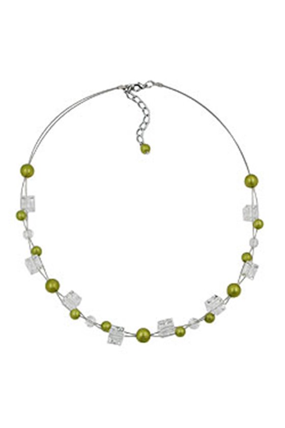 NECKLACE GREEN-OLIVE-SILKY BEADS