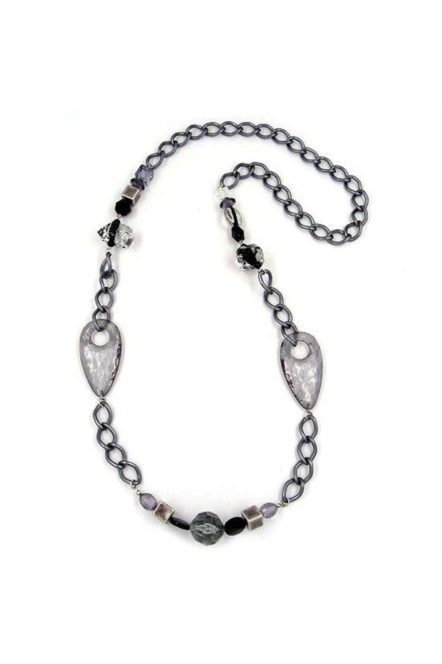 NECKLACE GREY-TRANSPARENT CURB CHAIN 90CM