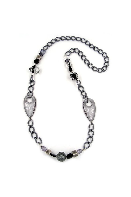 NECKLACE GREY-TRANSPARENT CURB CHAIN 90CM