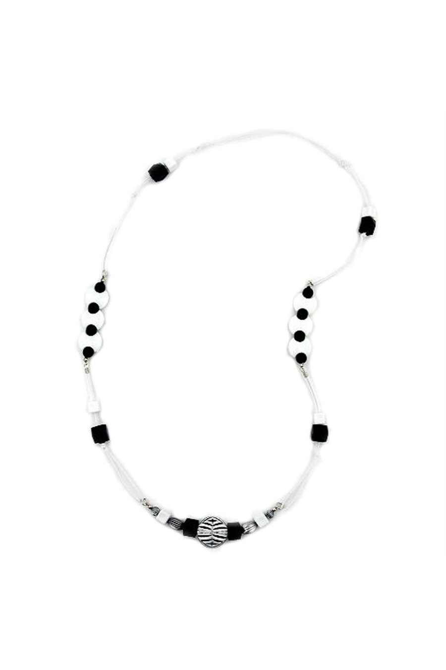 NECKLACE ENGRAVED PEARL BLACK-WHITE 95CM