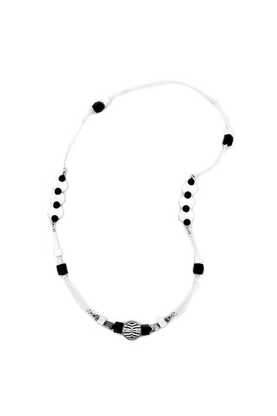 NECKLACE ENGRAVED PEARL BLACK-WHITE 95CM