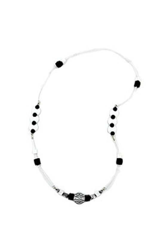 NECKLACE ENGRAVED PEARL BLACK-WHITE 95CM
