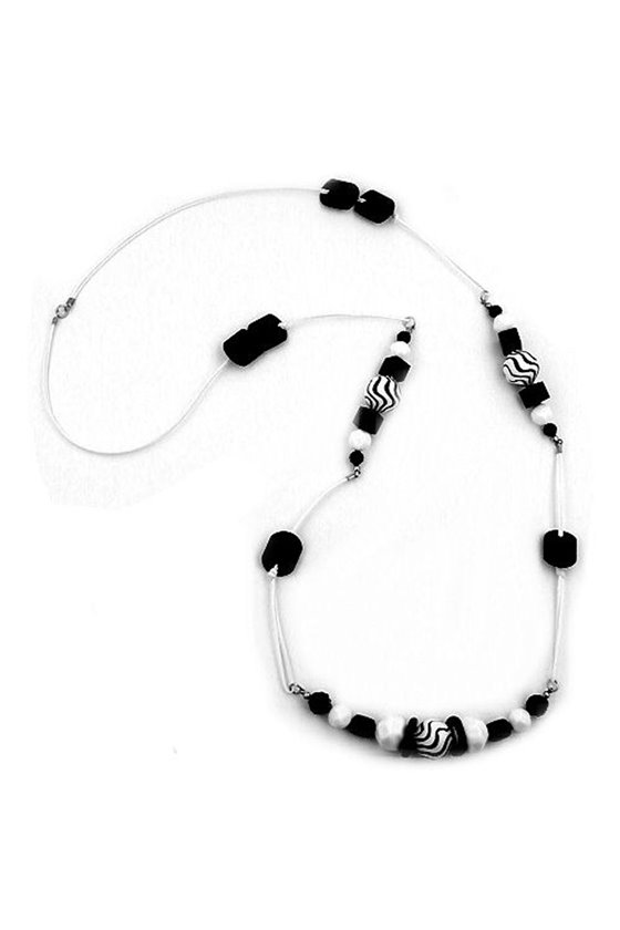 NECKLACE BLACK-WHITE WHITE CORD 100CM