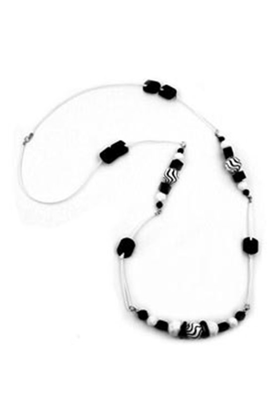 NECKLACE BLACK-WHITE WHITE CORD 100CM