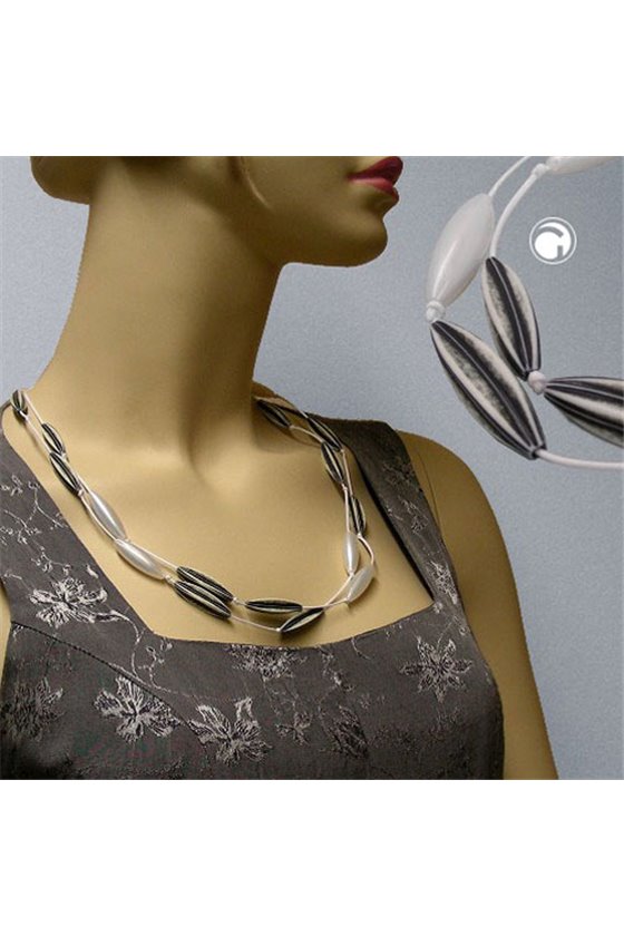 NECKLACE OLIVES WHITE-BLACK 60CM