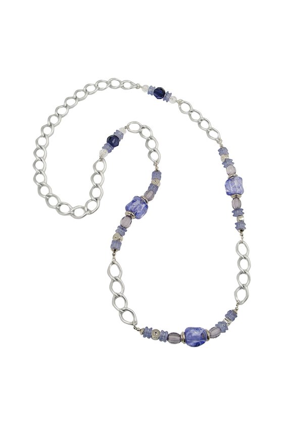 NECKLACE STONE-PEARL BLUE CURB CHAIN 90CM