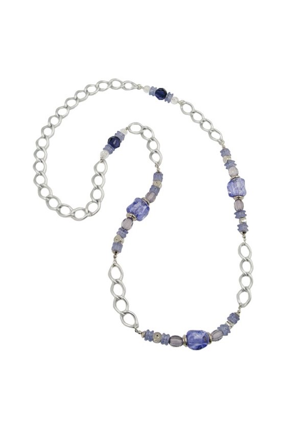NECKLACE STONE-PEARL BLUE CURB CHAIN 90CM