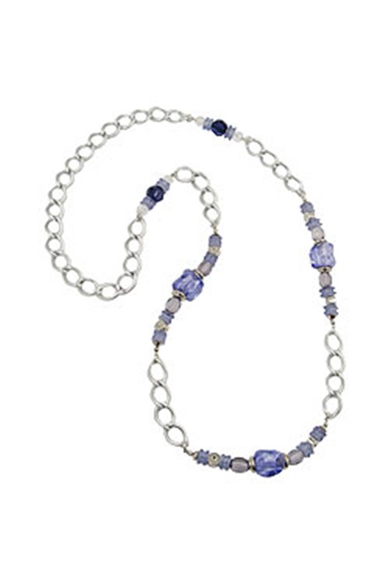 NECKLACE STONE-PEARL BLUE CURB CHAIN 90CM