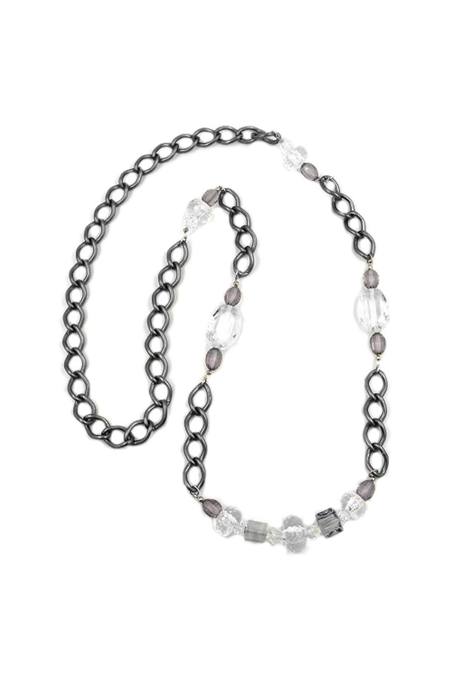 NECKLACE FACETTED PEARL GREY CRISTAL 95CM