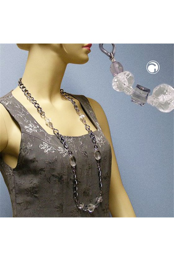 NECKLACE FACETTED PEARL GREY CRISTAL 95CM