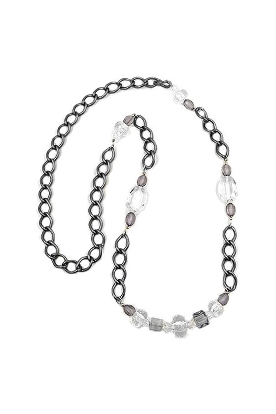 NECKLACE FACETTED PEARL GREY CRISTAL 95CM