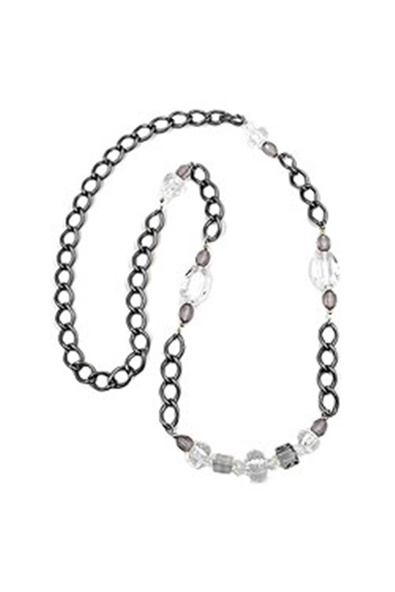 NECKLACE FACETTED PEARL GREY CRISTAL 95CM