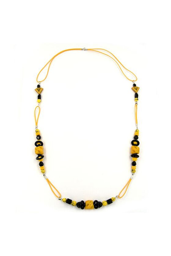 NECKLACE STONE-PEARL YELLOW BLACK 90CM