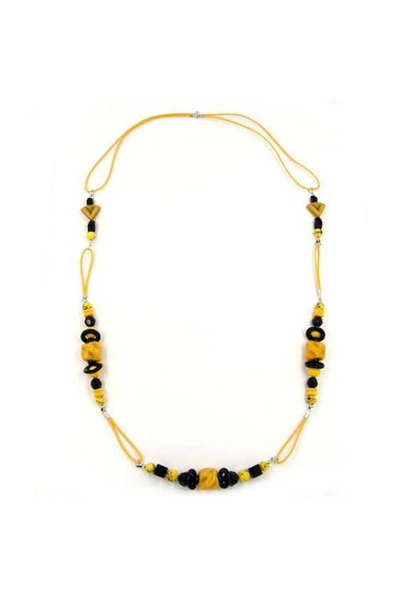 NECKLACE STONE-PEARL YELLOW BLACK 90CM