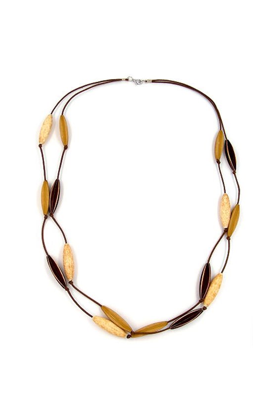 NECKLACE OLIVE BEIGE-BROWN 60CM