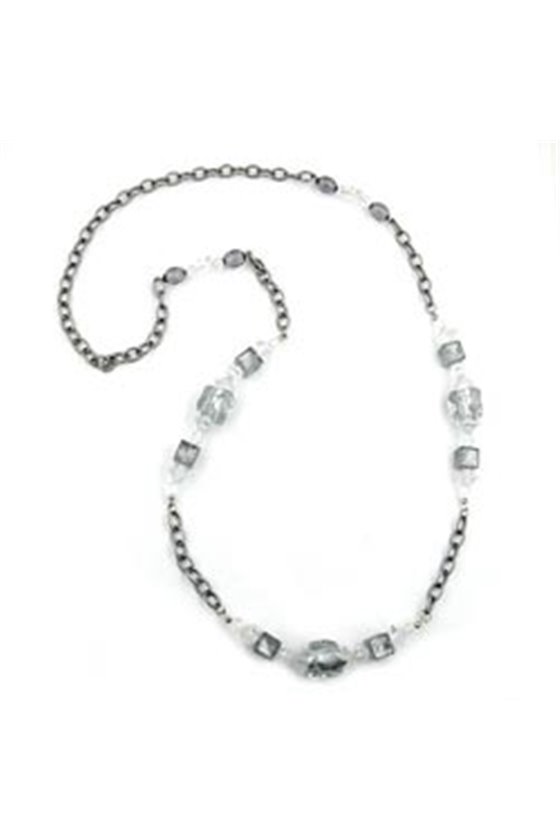 NECKLACE STONE-PEARL GREY ANCHOR CHAIN 95CM