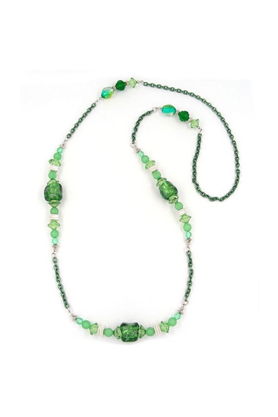 NECKLACE STONE-PEARL GREEN ANCHOR CHAIN 95CM
