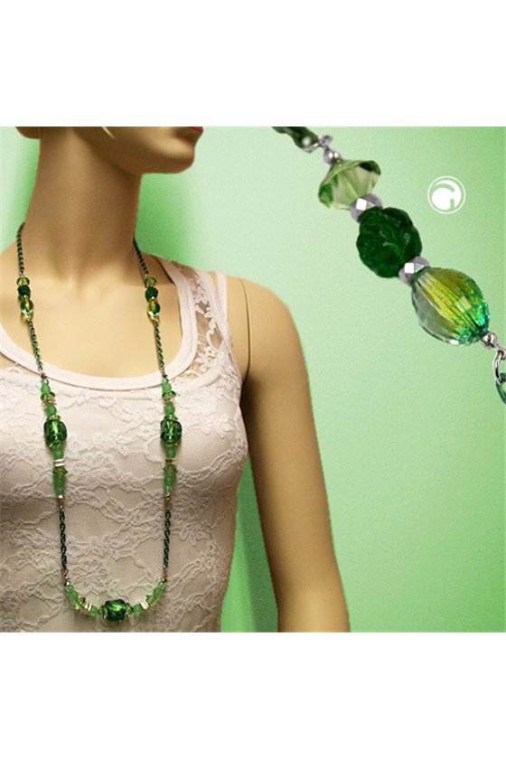 NECKLACE STONE-PEARL GREEN ANCHOR CHAIN 95CM