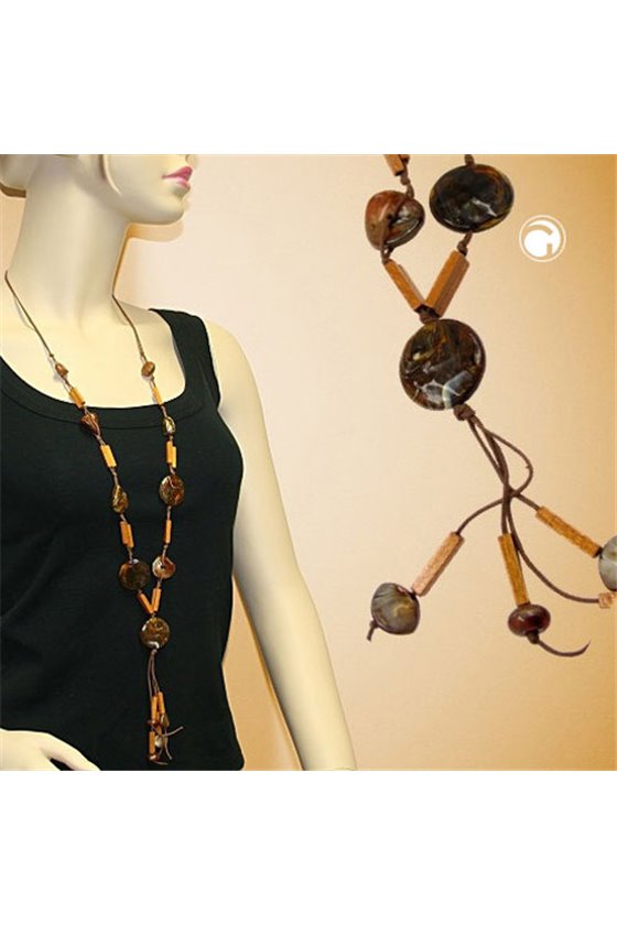 NECKLACE DISC BROWN-MARBLED OCHRE 90CM