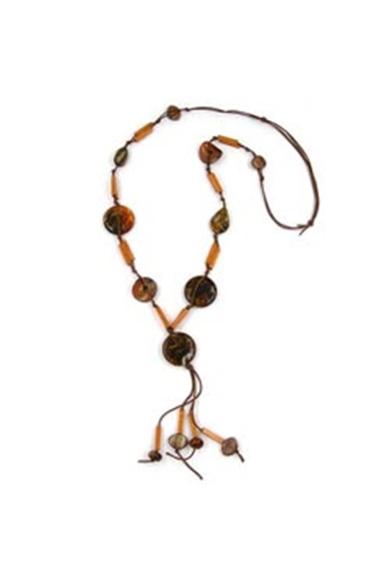 NECKLACE DISC BROWN-MARBLED OCHRE 90CM