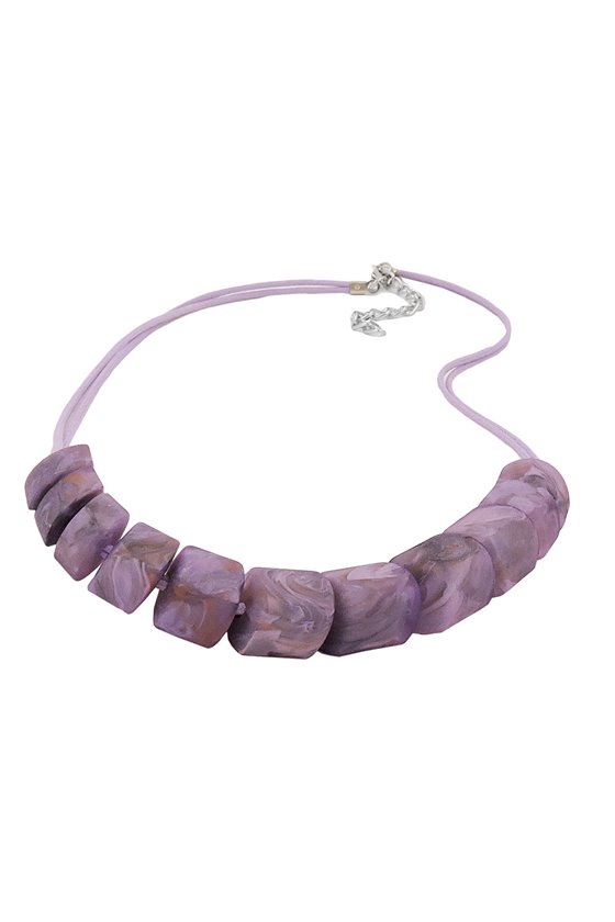 NECKLACE SLANTED BEADS LILAC-MARBELED CORD LIGHT LILAC