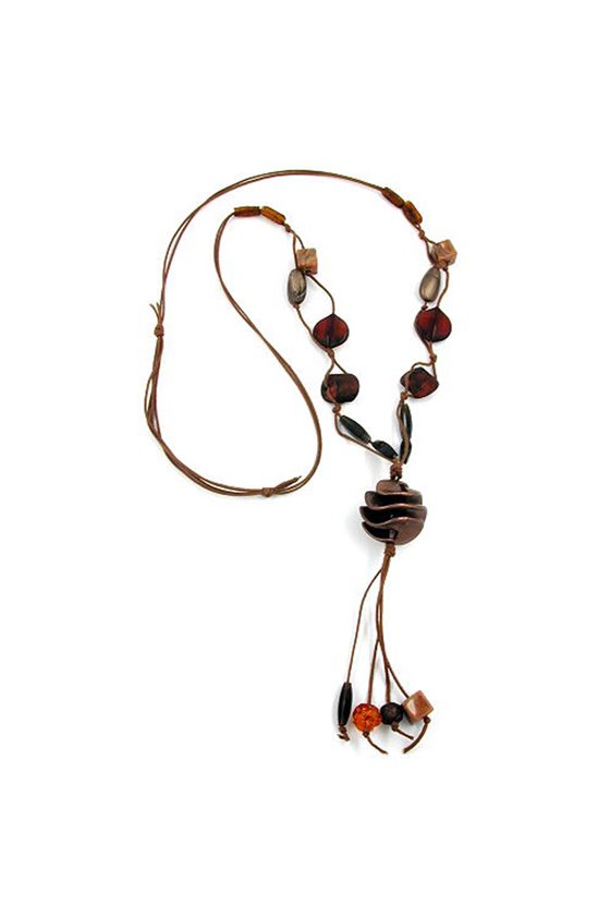 NECKLACE SPIRAL BEAD BEIGE BROWN 100CM