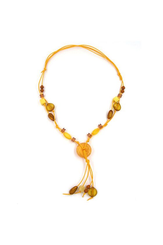 NECKLACE DISC YELLOW SILKY-OCHRE WOOD 90CM