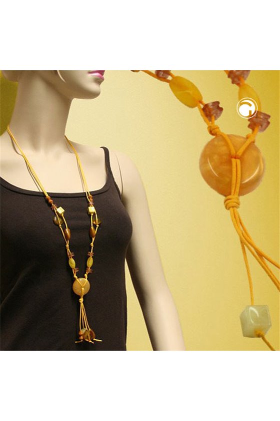 NECKLACE DISC YELLOW SILKY-OCHRE WOOD 90CM
