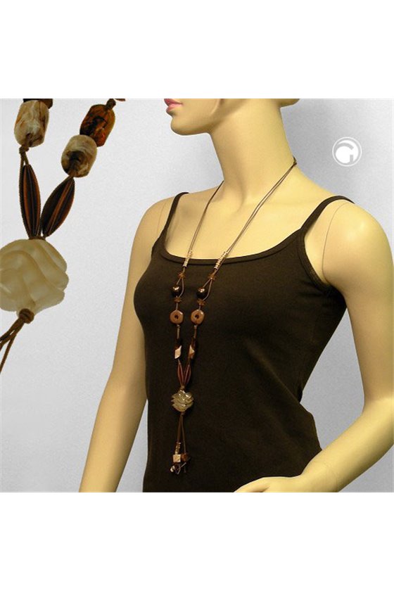 NECKLACE SPIRAL BEAD BEIGE BROWN-BEIGE 100CM