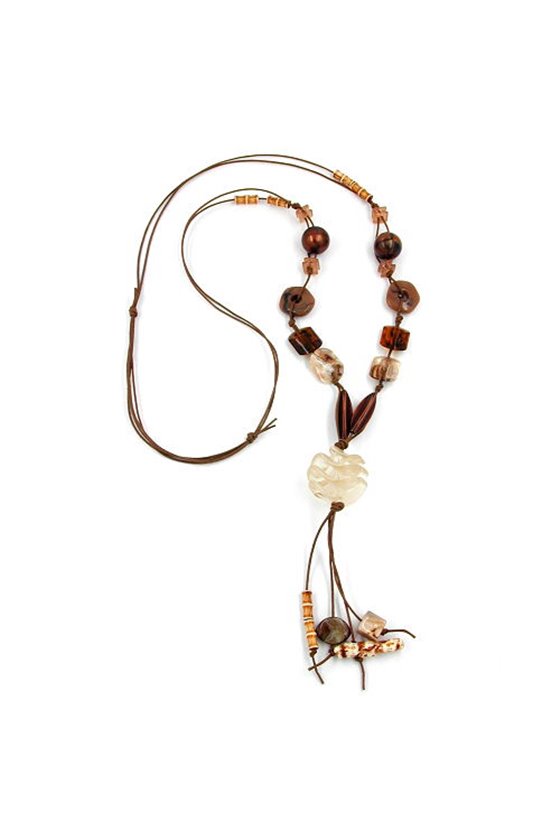 NECKLACE SPIRAL BEAD BEIGE BROWN-BEIGE 100CM