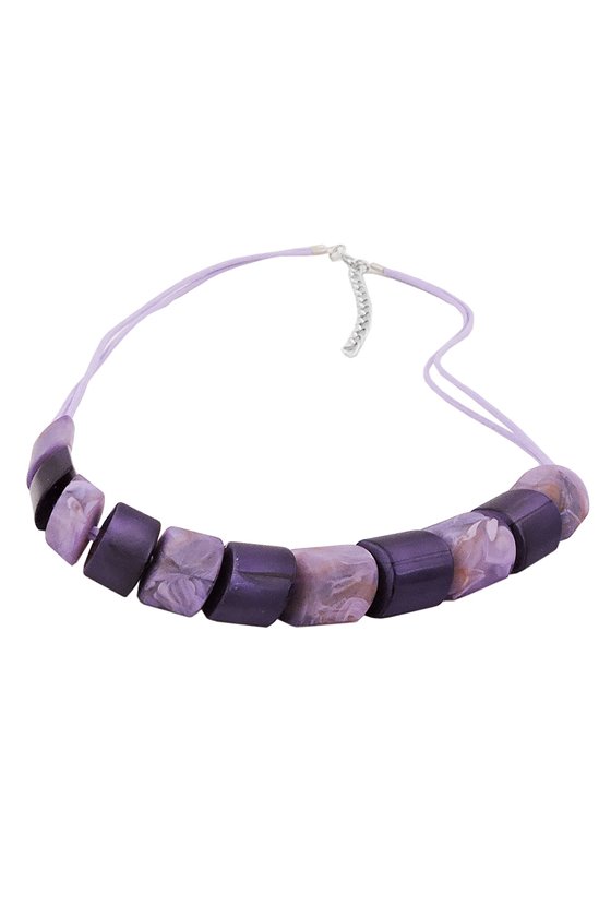 NECKLACE SLANTED BEADS LILAC-MIXED CORD LIGHT LILAC