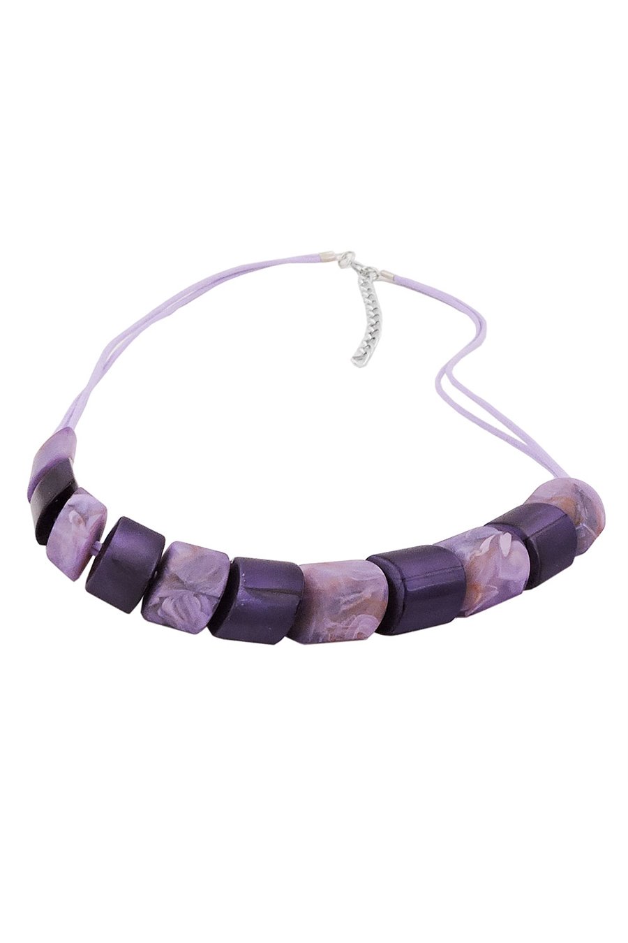 NECKLACE SLANTED BEADS LILAC-MIXED CORD LIGHT LILAC