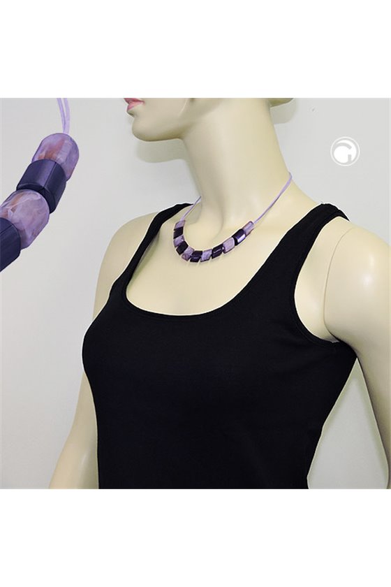 NECKLACE SLANTED BEADS LILAC-MIXED CORD LIGHT LILAC